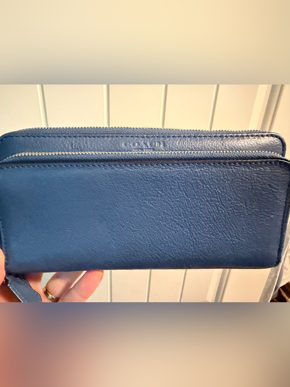 Coach Deep Blue Leather Zip Wallet
